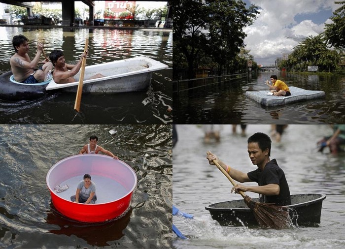 Как находчивые тайцы справляются с последствиями наводнения (17 фото)