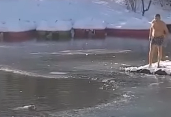 В Симферополе мужчина спас провалившуюся под лед собаку (видео под катом)